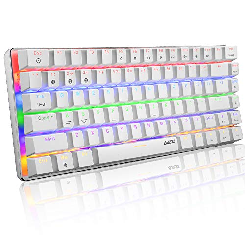 AK33 Tastiera meccanica Bluetooth Gaming Wireless & Wired due modalità, 3 canali di connessione Bluetooth, 18 RGB Chroma Rainbow Backlit, 82 tasti anti-ghosting (interruttore blu, bianco)