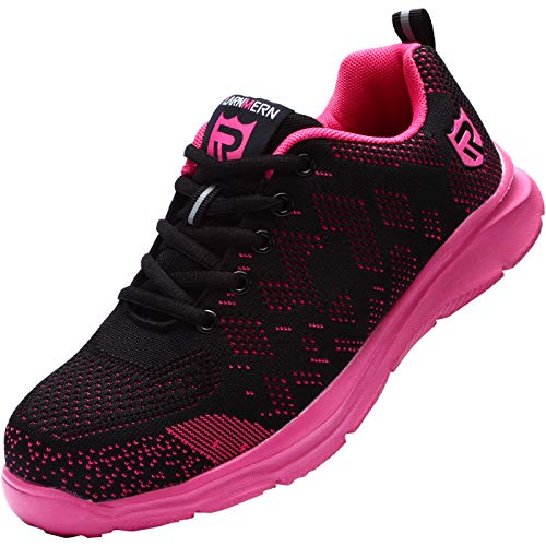 Scarpe Antinfortunistiche Uomo Donna Estive S3, Scarpe da Lavoro con Punta in Acciaio Sicurezza Scarpe Sportive Scarpe Antinfortunistica Unisex LM-112 (Pink 40 EU)