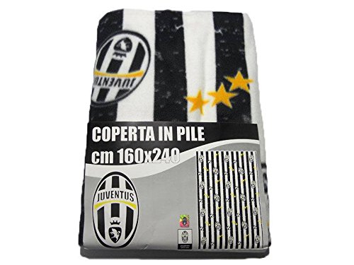 CARILLO Coperta Plaid Invernale in Pile Juve Juventus Ufficiale 160x240 con Balza Doppia Disegno Continuo