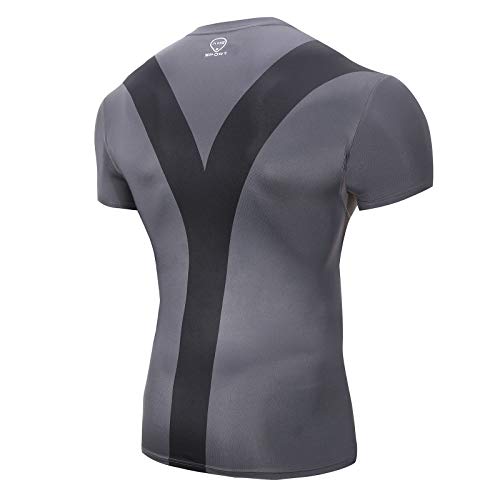 AMZSPORT Maglia Compressione da Uomo Camicia a Maniche Corte Sports Fitness Shirt, Grigio, L