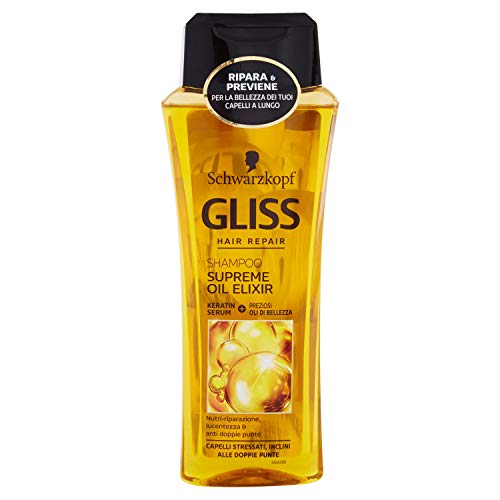 Schwarzkopf, Gliss Shampoo Supreme Oil Elixir, per capelli stressati e inclini alle doppie punte, 250ml