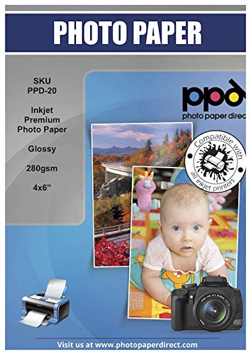 PPD Carta Fotografica Premium Lucida Per Stampanti A Getto D’Inchiostro Inkjet, 280 gsm, 10 x 15 cm, 100 fogli - PPD-20-100