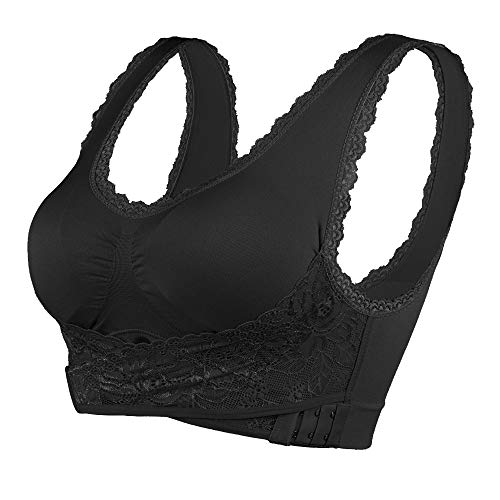 Litthing Reggiseno Sportivo Wireless di Pizzo Reggiseno da Donna Senza Giunte Comodo Reggiseno Senza Ferretto Reggiseno Push up da Ginnastica Yoga Allenamento Running Boxing (L, Nero)