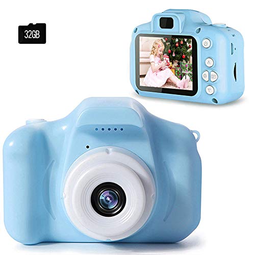Fotocamera digitale per bambini, mini videocamera ricaricabile per bambini Videocamera antiurto Scheda da 2 pollici da 32 GB inclusa per 3-8 anni Ragazzi Ragazze Videocamera digitale per bambini