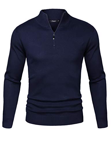 iClosam Maglioni Uomo Invernali Collo Alto con Zip Pullover Giacca in Maglia Maglione Pullover Invernale (Blu Scuro, XL)
