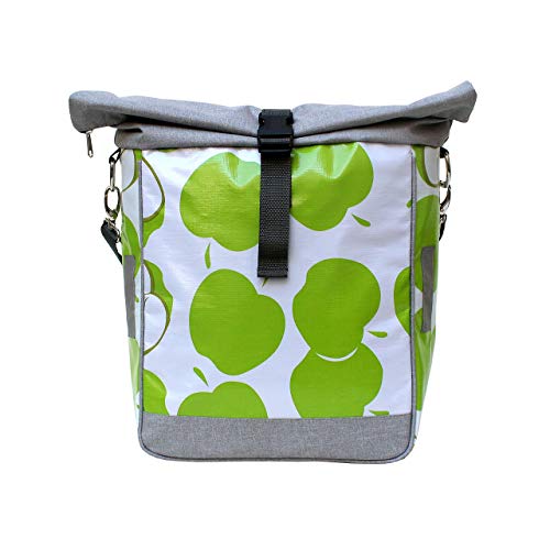 IKURI Borsa Impermeabile Bici - Borsa per Bicicletta Portapacchi Posteriore Leggero per Mountain Bike Sacca Sportiva a Forma Quadrata Tela Cerata - Design Manzanas Verde