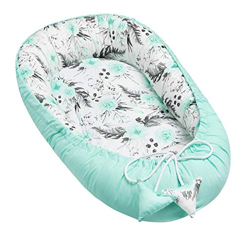 Solvera_Ltd Baby Nest Riduttore per Neonati Sacco Nanna Bambina Bambino Culla Sacco Nanna per Neonati 100% Cotone (In Garden Menta)