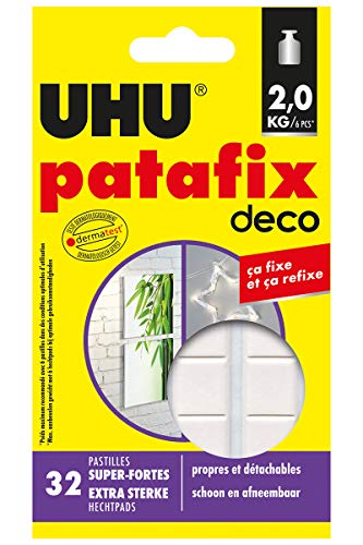 UHU Patafix Deco, pasta da fissare, pastiglie pre-tagliate super forti (fino a 2 kg) e riposizionabili, 32 pastiglie bianche.