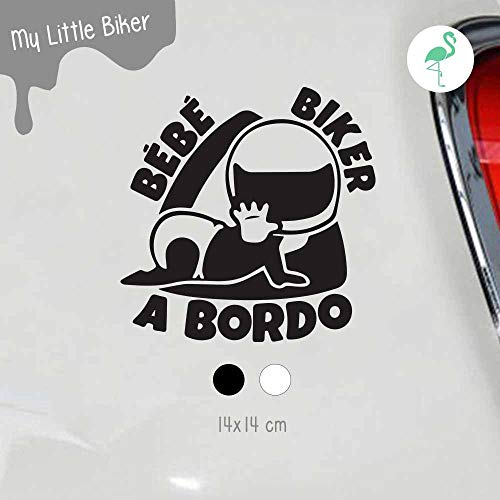 Adesivi auto in vinile prespaziato mod. Baby Biker a bordo cm 14x14-2 adesivi Nero o Bianco - Kamiustore (Bianco)