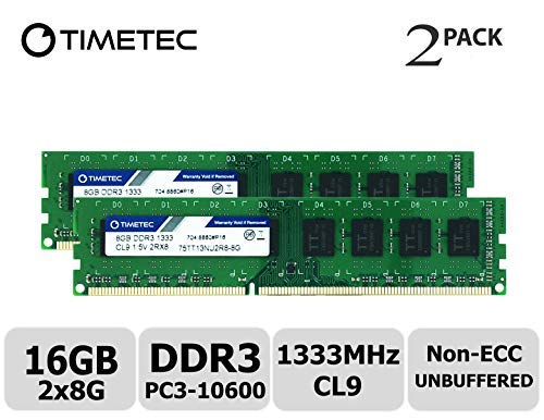 Timetec Hynix IC 16GB Kit (2x8GB) DDR3 1333MHz PC3-10600 Unbuffered Non-ECC 1.5V CL9 2Rx8 Dual Rank 240 Pin UDIMM Desktop Memorie Module Upgrade (16GB Kit (2x8GB))