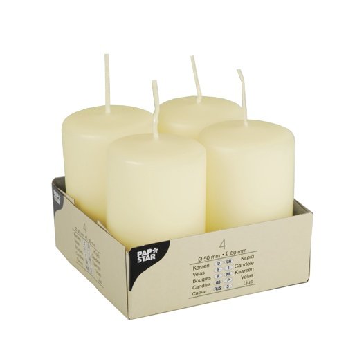 Papstar 15361-4 Candele Ø 50 x 80 mm, Colore: Avorio