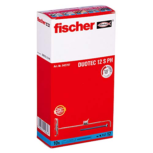 Fischer DUOTEC 12 S - Tasselli a leva PH con viti Panhead, per il fissaggio di guardaroba, armadi, piastre in stoffa, 10 pezzi N. 542797, grigio/rosso