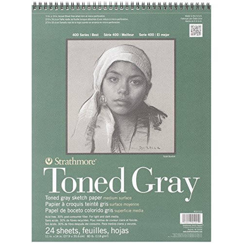 Strathmore Toned Gray Papel de boceto colorido gris, superficie media, 11 x 14 pollici - 80Lb, 24 fogli