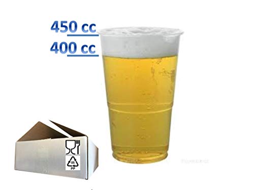 Kpack Bicchieri in PLASTICA Trasparente Birra MONOUSO TACCA 400CC Max 450CC 100 Pezzi