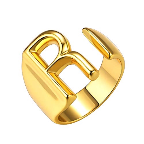 GoldChic Jewelry Anelli da Donna R, Anello Aperto Iniziale captial Oro Regolabile per Ragazze