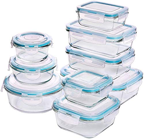 Set di contenitori per alimenti in vetro - 18 pezzi (9 contenitori + 9 coperchi) Coperchi trasparenti - Senza BPA - per cucina domestica o ristorante - di KICHLY