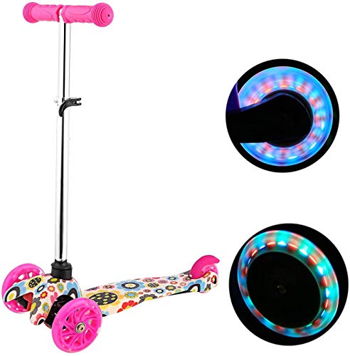 Profun Monopattino con 3 PU Route Luce LED Scooter per Bambini Manubrio Regolabile Altezza 54CM-69CM per Bambini 3-12 Anni (Colour2)