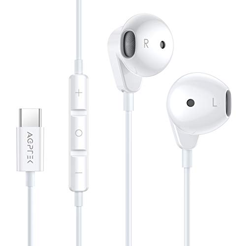 AGPTEK Type-C Auricolari USB C Hi-Fi Stereo Cuffie in-Ear Tipo C con Microfono e Controllo del volume per HUAWEI Mate10/P20pro/30 pro, Xiaomi 6/8/9, IPad Pro 2020/2018 (Bianco)