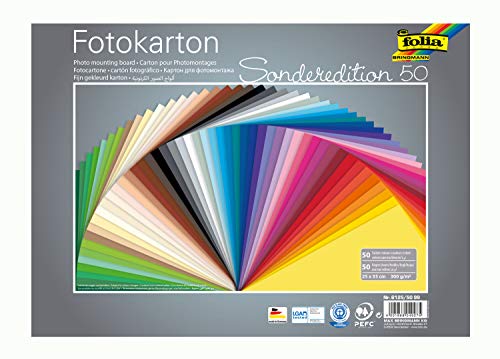 Folia, 50 Fogli di cartoncino per Le Foto (300 g/m², Formato 25 x 35 cm, Colori Assortiti), Articolo Numero 6125/50 99