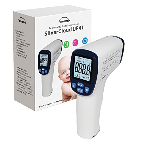Termometro digitale SilverCloud UF41 senza contatto, con infrarosso, per ambienti e corpo