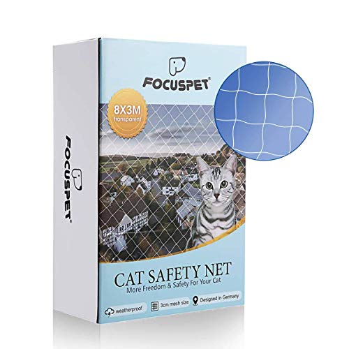 Focuspet Rete Protettiva per Gatti, 3X8M Rete di Sicurezza per Animali in Balconi e Finestre Rete per Balconi Griglia di Protezione Trasparente