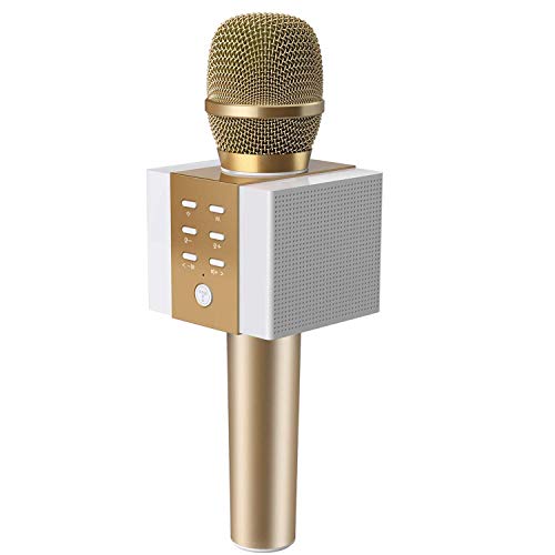 TOSING 008 Microfono Karaoke Bluetooth wireless, volume maggiore 10W, più basso, 3-in-1 Microfono portatile con doppio altoparlante per iPhone/Android/iPad/PC (Oro)