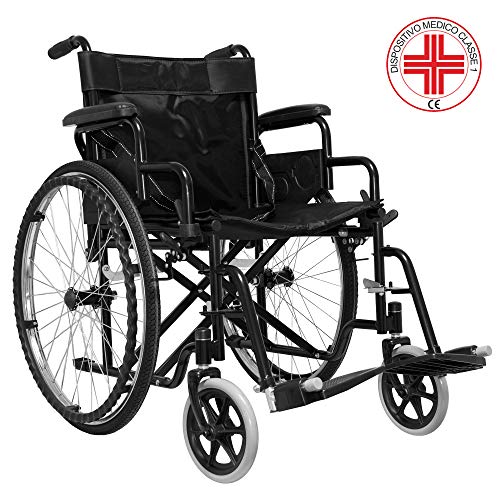 Sedia a Rotelle Pieghevole Leggera ad Autospinta,Carrozzina per Disabili ed Anziani con Braccioli Poggiapiedi Estraibili,Cintura di Sicurezza,Qualità Certificata,63 x 87 x 104 cm,Nero