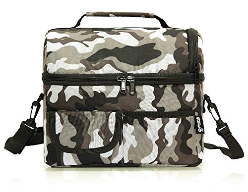 PuTwo Borsa Termica Pranzo, 8L Porta Pranzo Termico, Borsa Termica Piccola, Borsetta Porta Pranzo Termica, Borsa Frigo Tracolla, Borsa Pasto, Borsa Portapranzo per Lavoro e Picnic-Gris Camouflage