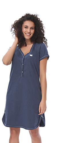 dn-nightwear, camicia da notte da donna, 100% cotone blu profondo L