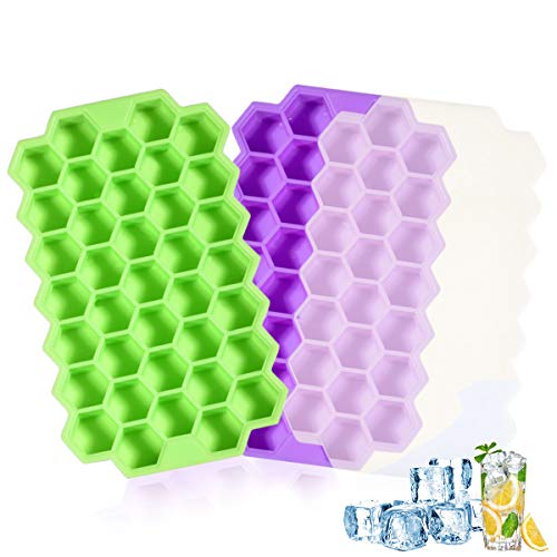 [2 Pezzi] Stampo Cubetti Ghiaccio in Silicone con Coperchio, 37 cubetti di Ghiaccio ciascuno, Ideali per congelatore, Whisky, Cocktail e Altre Bevande, Senza BPA & FDA Certificata