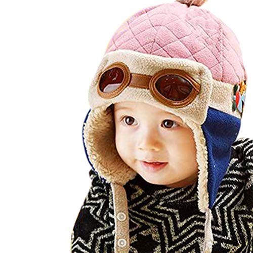 EDOTON Cappello del Bambino Berretto Beanie Pilot Bambini Invernale Caldo Cappello con Orecchie per Cappelli da Bambino 1-3 Anni (Rosa)