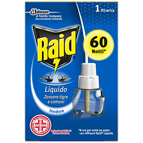 Raid Liquido Elettrico con Diffusore Efficace contro Zanzare Tigre e Zanzare Comuni 60 Notti, 1 Confezione da 36 ml