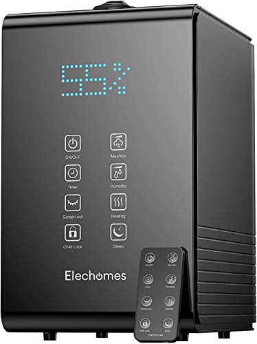 Elechomes SH8820 Umidificatore Ambiente Ultrasuoni, 5.5L Riempimento Superiore Nebbia Calda Fredda con Telecomando e Monitor Dell'umidità, 3 Velocità 12 Ore Timer, 40-70m²