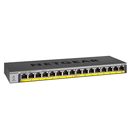 Netgear Switch Ethernet 16 porte PoE+ Gigabit GS116PP, switch PoE con budget energetico pari a 183W Espandibile, switch unmanaged con struttura in metallo, Desktop/Rackmount