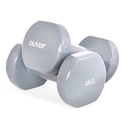 Oliver - Set di manubri corti in vinile, da 0,5 kg a 5,0 kg, k) 2 x 4,0 kg (grigio)