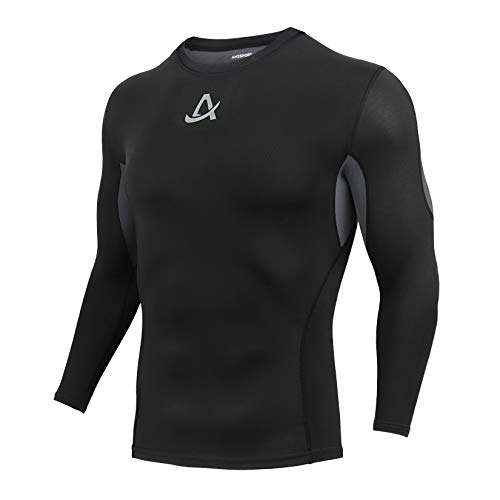 AMZSPORT Camicia a Compressione Sportiva da Uomo Maglietta a Maniche Lunghe Freddo Secco Fitness Base Layer, Nero S