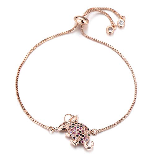 CHEMOXING Lucky Chinese Zodiac Animal Signs The Year of The Rat Charm Bracelet for Women Slider Zircon Bracelets Jewelry-Rose_Gold