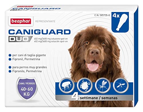 Beaphar Caniguard Duo Antiparassitario per Cani da 40 a 60 kg - 4 Pipette, XL