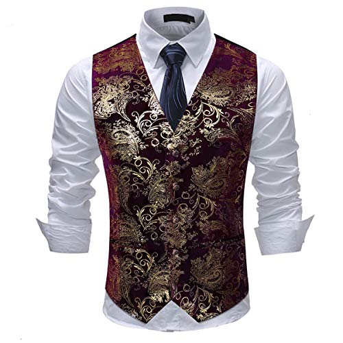 Mens Paisley Jacquard Suit Gilet Monopetto Vest Vest Vest Slim Fit Button Down Prom Abito Formale Gilet Gilet