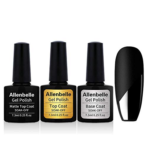 Allenbelle Base & Top coat And Matte Top Coat Smalto Semipermanente Nail Polish UV LED Gel Unghie (Kit di 3pcs 7.3ML/pc)