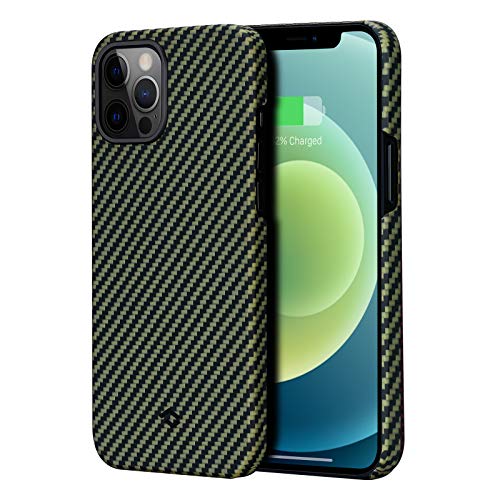 pitaka Custodia iPhone 12 PRO Max Cover per iPhone 12 PRO Max Ultra Slim Sottile Resistente in Fibra Aramidica Serie MagEZ Case Elegante Cover Magnetica per Supporto Auto Nera/Gialla Diagonale