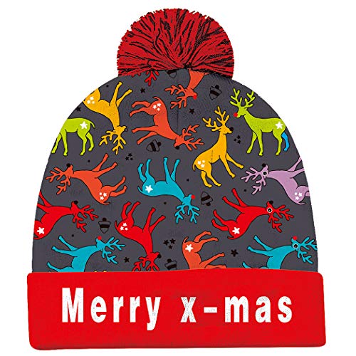 Goodstoworld 6 LED Illumina Il Brutto Maglione Holiday Xmas Christmas Beanies Deer Graphic Slouch Beanie for Family Party