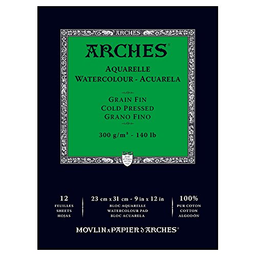 Arches blocco per acquerello incollato 1 lato (12 fogli) - grana fina - 300 g/mq - 23 x 31 cm