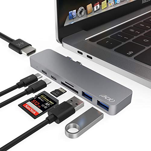 JCK Hub USB C, Adattatore MacBook PRO Air Multiporta 7 in 1 Tipo C con Thunderbolt 3, HDMI 4K, 2 Porte USB 3.0, Lettore di schede SD/TF, per MacBook PRO 2016-2020, 13/15/16