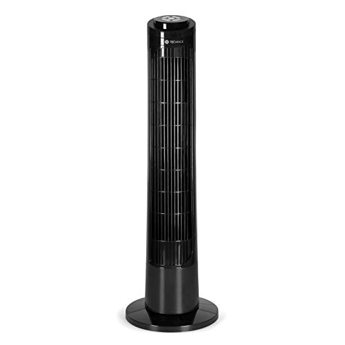 TECVANCE Ventilatore a Torre con Timer | 3 Livelli di Potenza | Oscillazione a 90° | Silenzioso | Nero