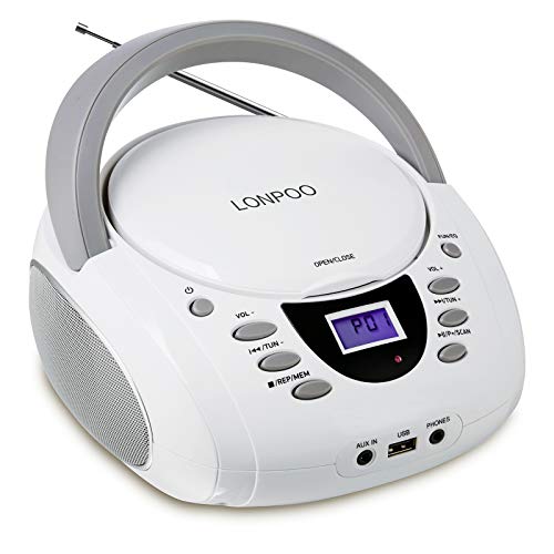 Radio Portatili Boombox, LONPOO Lettore CD Bambini Stereo Audio con Bluetooth, USB, AUX-IN, Uscita Cuffie