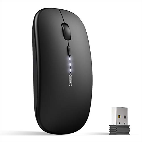 INPHIC Mouse wireless ricaricabile, ultra sottile 2.4G silenzioso mouse senza fili ottico 1600 DPI con ricevitore USB per laptop, MacBook, PC, Windows, ufficio, carica batteria visibile, nero