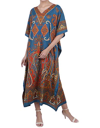 Miss Lavish London Donne Kaftan Tunica Kimono Libero Formato Lungo Maxi Partito Vestito per Loungewear Vacanze Pigiama Spiaggia di Tutti i Giorni Coprire i Vestiti #102 [Teal EU 52-56]