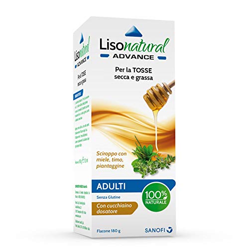 Lisonatural Advance Adulti - Sciroppo Naturale per Tosse Secca e Grasse a base di miele, piantaggine e timo - Flacone da 180g con cucchiaio dosatore