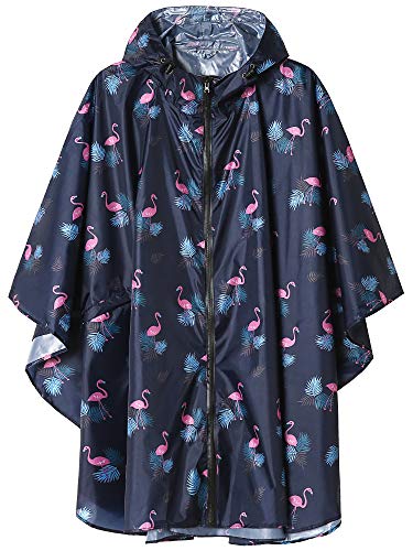 Summer Mae Cappotto Impermeabile Poncho Pioggia Cappotto Colorblock con Cappuccio Flamingo Blu